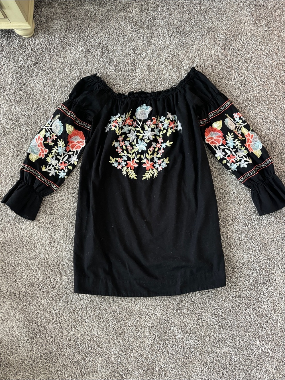 Free People Black Strapless Embroidered Boho Dress